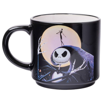 Silver Buffalo: Juego de 4 tazas de cerámica Nightmare Before Christmas Jack y Sally, 10 onzas, paquete de 4 tazas de cerámica, juego de 5 piezas