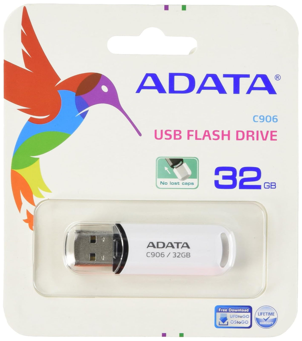 ADATA 32 GB Memoria Flash USB 2.0 con Tapa Color Blanco con Negro (Modelo C906)
