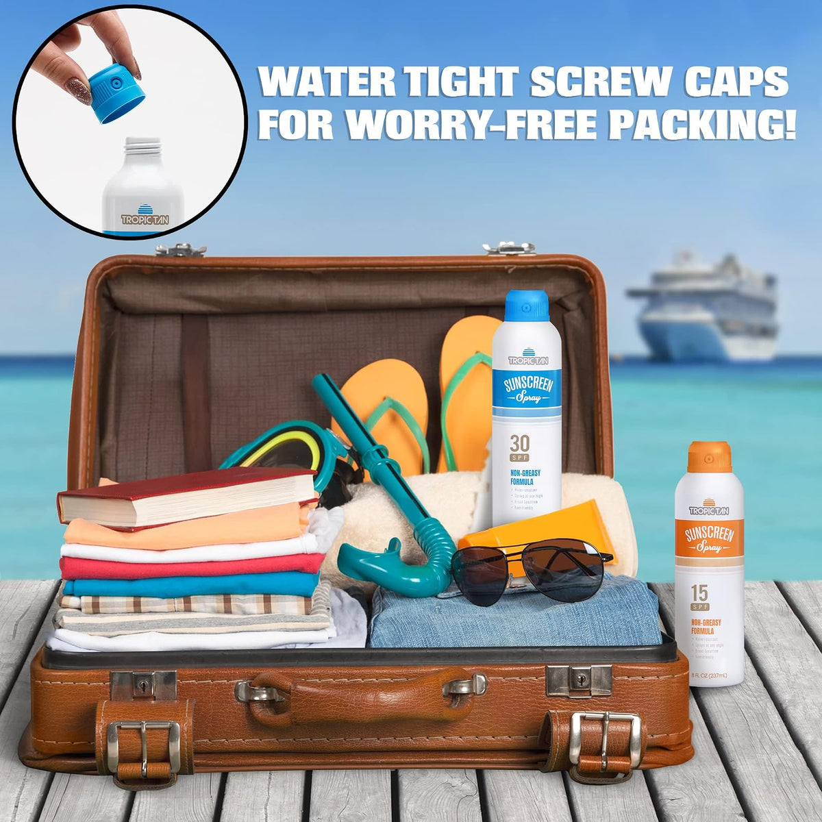 GoPong - Botella de spray de aluminio para protección solar, paquete de 2 (16 onzas en total) - Frascos de viaje con alcohol oculto - Contenedores de licor secretos para playas, cruceros y eventos