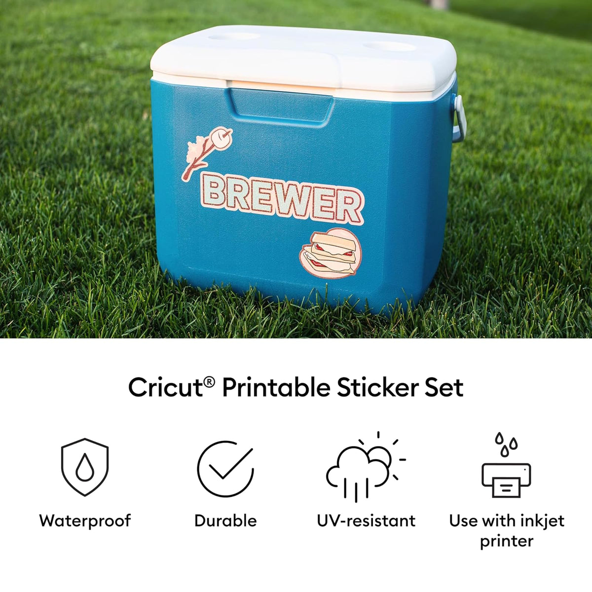 Cricut Juego de Pegatinas Holográficas 10 Hojas | Blanco, impermeables, imprimibles, tamaño carta 8.5 x 11 pulgadas, compatible con impresoras de inyección de tinta