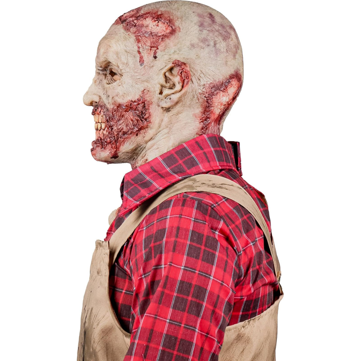Ghoulish Productions Máscara Zombie Hyper de Látex con Cuello Integrado | Diseño Hiperrealista Pintada a Mano para Halloween Cosplay Terror Fiestas | Beige Talla M