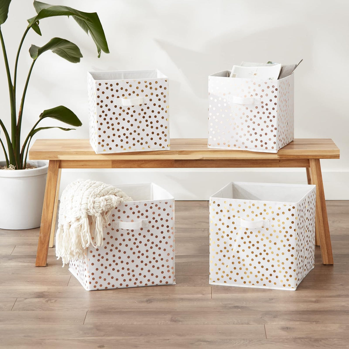DII plegable cubeta de contenedores de almacenamiento para pequeña de lunares tela Organizadores, Small Cube - Juego de 2, Dots Gold, 1, 1