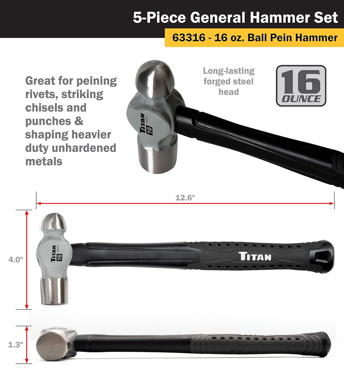 Titan Tools Juego de Martillos 63125, 5 Piezas