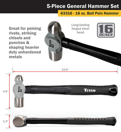 Titan Tools Juego de Martillos 63125, 5 Piezas
