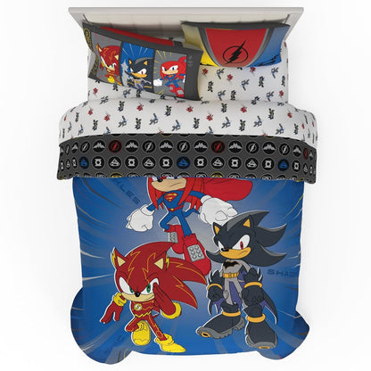 Franco Juego de Ropa de Cama Miffy, Edredón Reversible con Funda - 5 Piece Full Size - DC X Sonic the Hedgehog