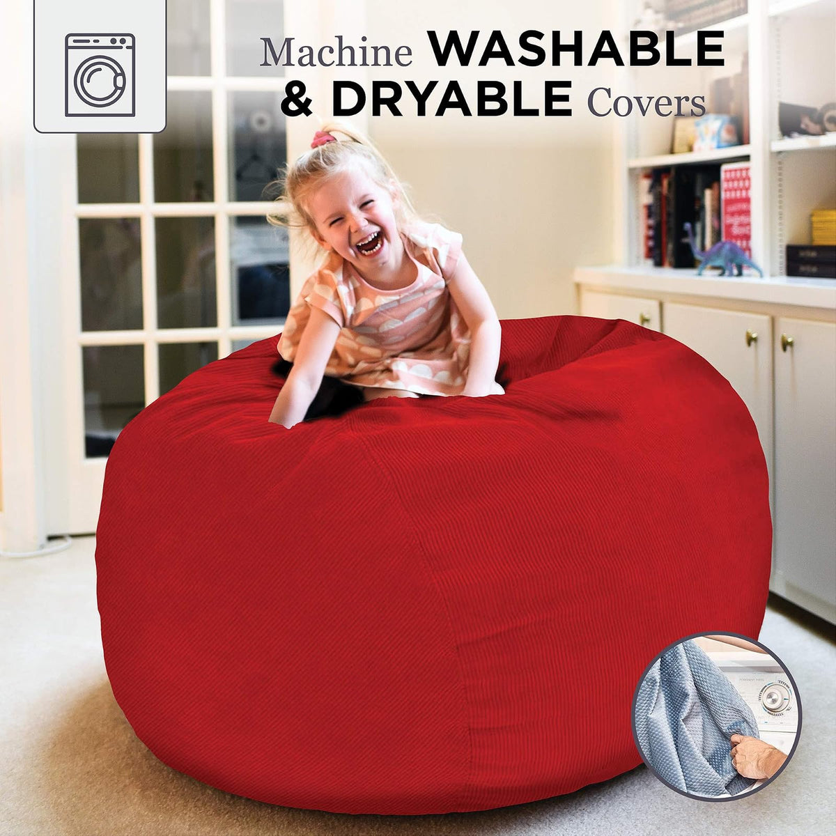 CordaRoy's Bean Bag Chair, Corduroy Convertible Chair Folds from Bean Bag to Bed, As Seen on Shark Tank - Red, Full Size