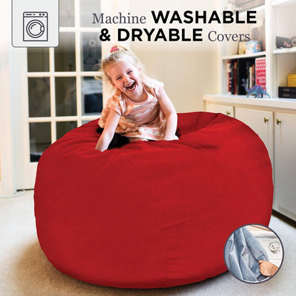 CordaRoy's Bean Bag Chair, Corduroy Convertible Chair Folds from Bean Bag to Bed, As Seen on Shark Tank - Red, Full Size