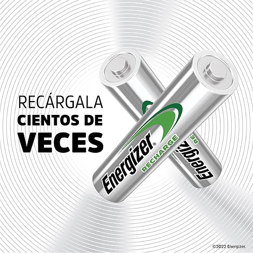 Energizer - Pilas Recargables AA Recharge Universal, 2000 mAh, Paquete de 4 | Tecnología NiMH, hasta 12 años de duración, ideales para dispositivos de uso frecuente y alto consumo energético.