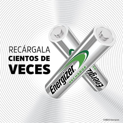 Energizer - Pilas Recargables AA Recharge Universal, 2000 mAh, Paquete de 4 | Tecnología NiMH, hasta 12 años de duración, ideales para dispositivos de uso frecuente y alto consumo energético.