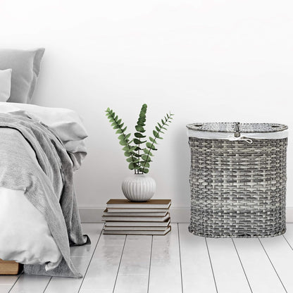 Seville Classics - Cesta de Lona extraíble Ovalada Tejida a Mano con Doble Tapa, para clasificar la Ropa, Color Gris