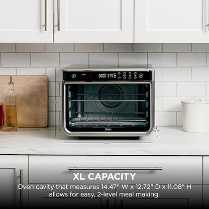 Ninja Foodi Horno Freidora de Aire XL 10 Funciones 1800W DT201 | Surround Convection 10x más Potente | 10 Funciones | 2 Niveles Simultáneos | Acero Inoxidable