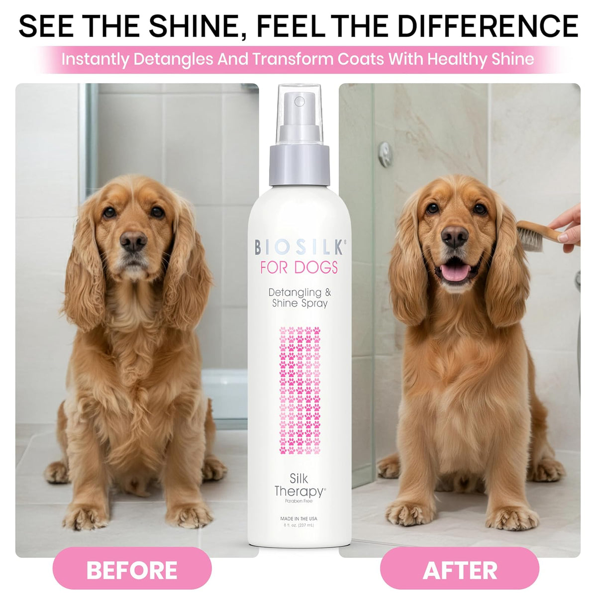 BioSilk Therapy Detangling Plus Shine Protecting Mist for Dogs | Best Detangling Spray For All Dogs and Puppies
