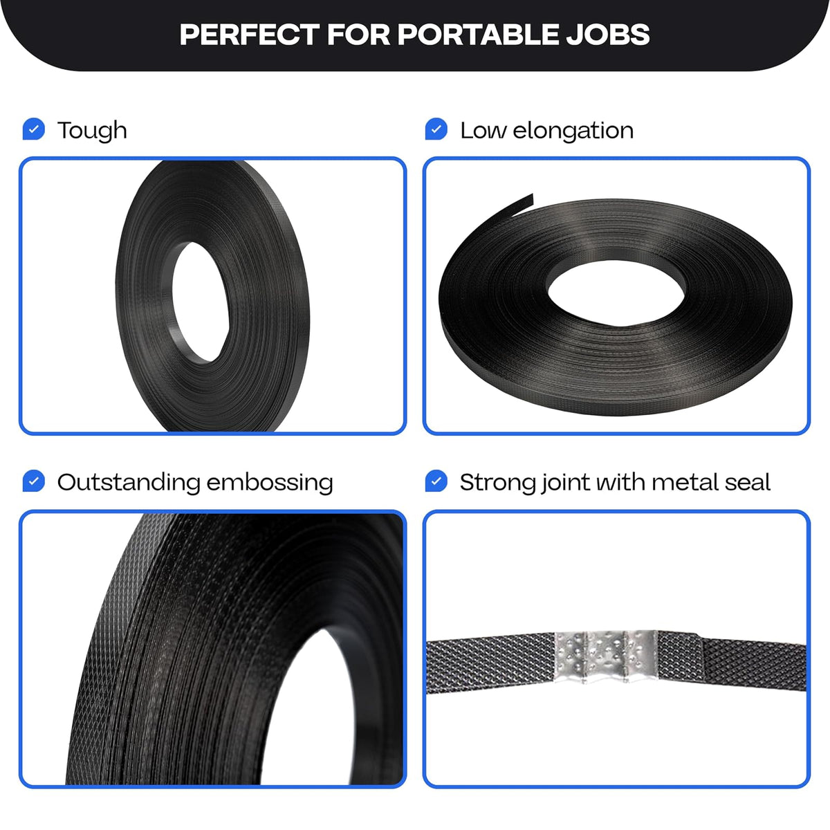 IDL Packaging PP12.600 Rollo de fleje de polipropileno (PP) de 1/2 pulgada x 200 pies, en caja dispensada, resistencia a la rotura de 600 libras - Correas de embalaje de bandas de polietileno