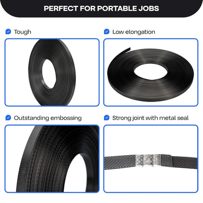 IDL Packaging PP12.600 Rollo de fleje de polipropileno (PP) de 1/2 pulgada x 200 pies, en caja dispensada, resistencia a la rotura de 600 libras - Correas de embalaje de bandas de polietileno