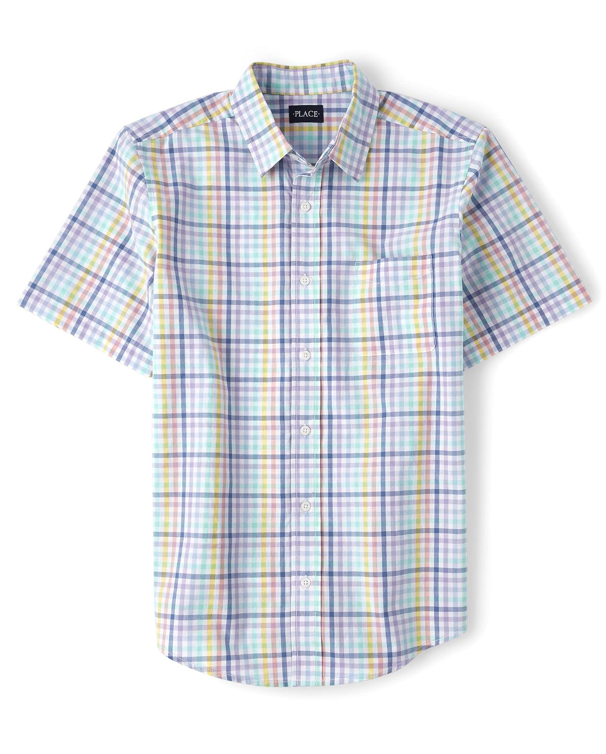 The Children's Place Camisa de Manga Corta con Botones para Niño - Gingham Multi Color-Adulto - XL
