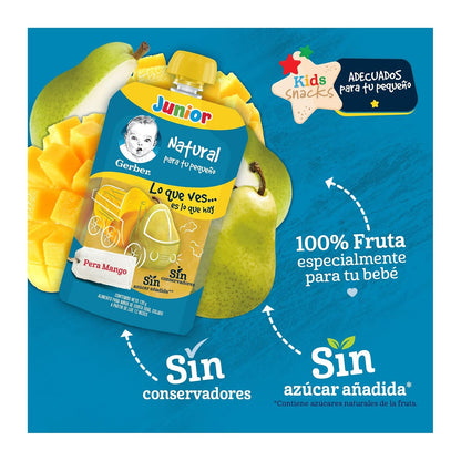 Papilla Gerber Pouch Pera Mango Etapa 4 120g Paquete de 12