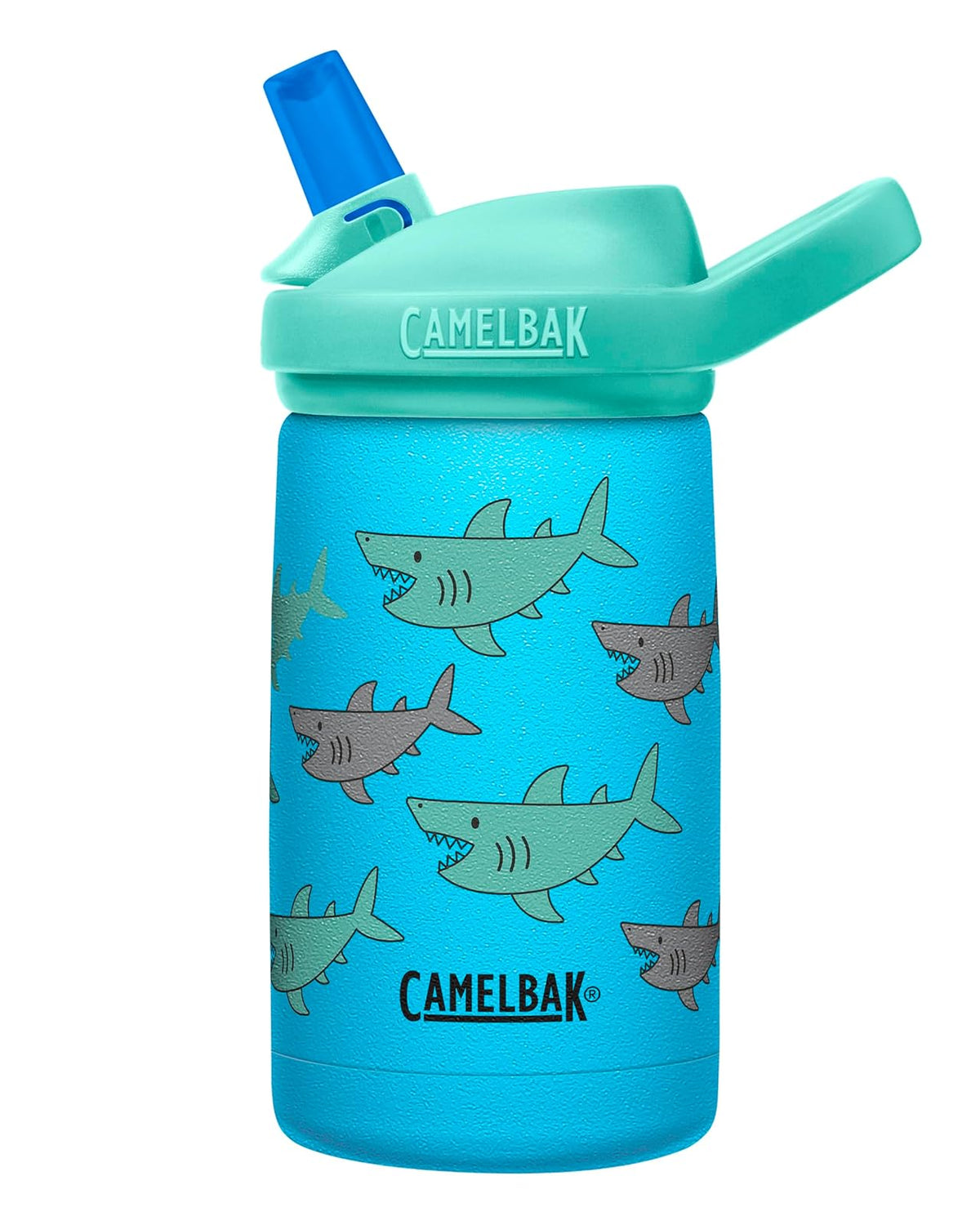 CamelBak Eddy+ Kids Botella con Popote 355 ml, Acero Inoxidable - School of Sharks