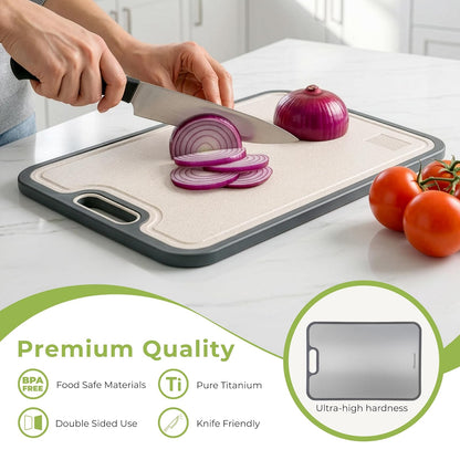 Freshware - Tabla de cortar de titanio para cocina, tablas de cortar de doble cara y antideslizantes, titanio puro/PP, tabla de cortar con ranuras para jugos, apta para lavaplatos, tamaño grande de