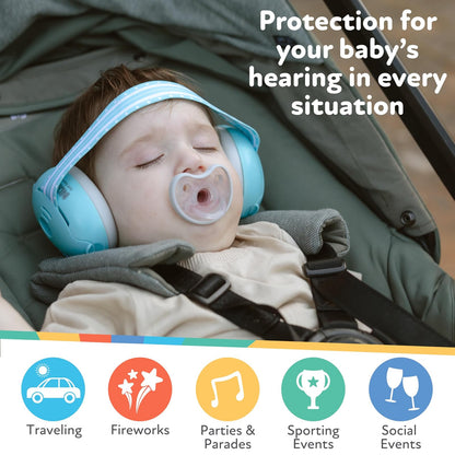 Nuby Soft Sounds - Orejeras ajustables para bebé para protección contra ruidos fuertes, ideales para espectáculos de aire, fuegos artificiales, viajes en vuelo y mucho más Azul solamente.