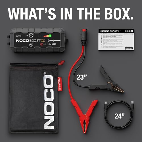 NOCO Boost GB50: Arrancador de batería de Auto 1500A – Booster de Litio portátil 12V, Power Bank y Cables para Pasar Corriente – para Motores de Gasolina hasta 7.0L y diésel hasta 4.5L