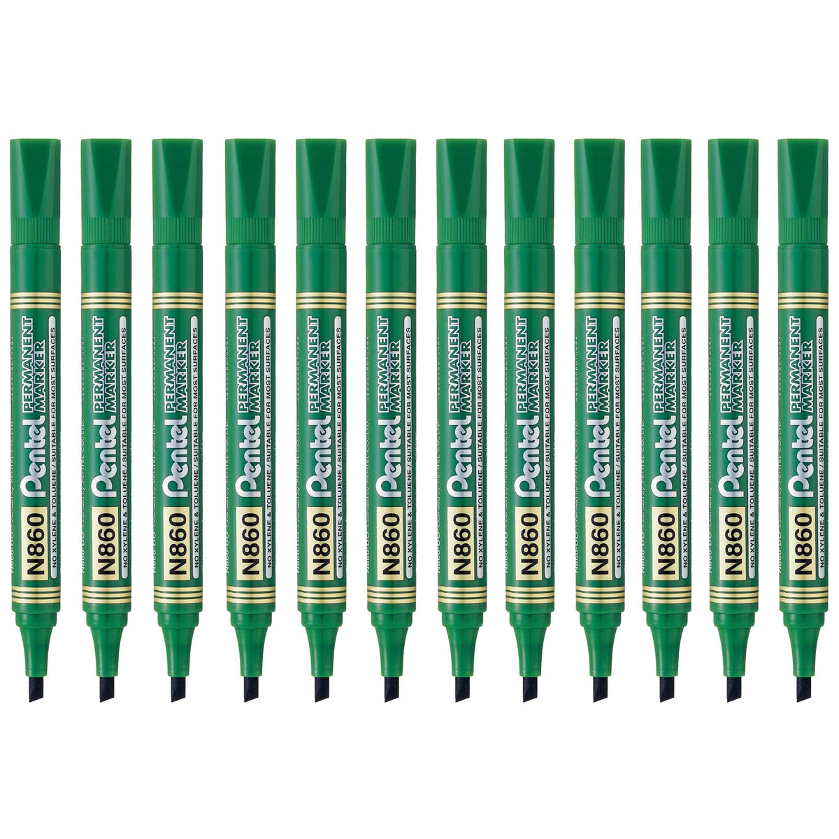 Pentel Marcador Permanente Punta Cincel, Caja de 12 - Verde