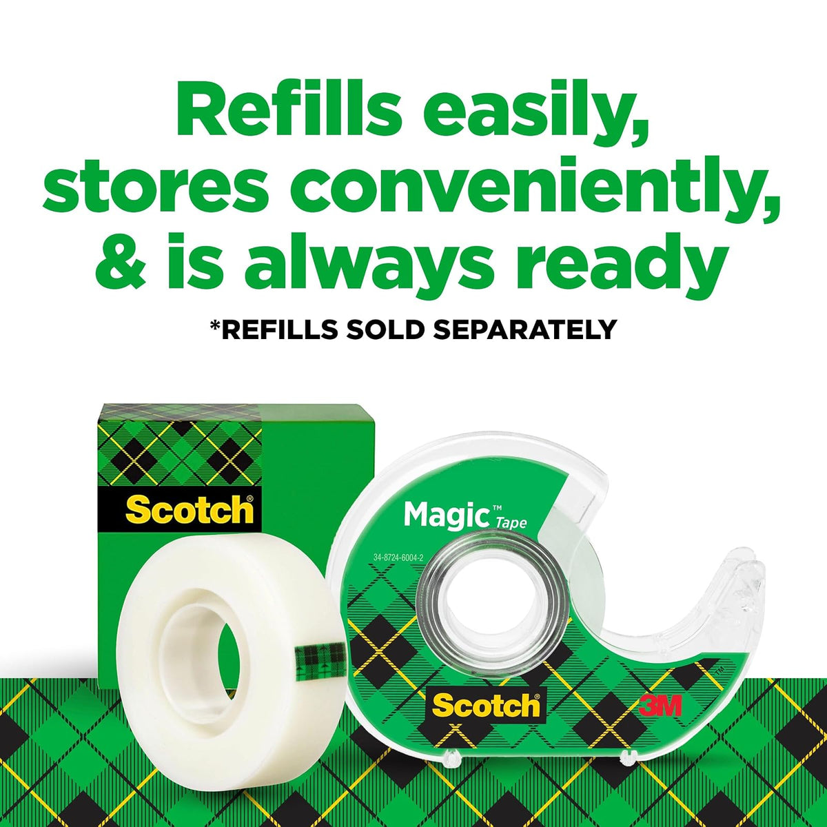 Scotch Magic Tape y dispensador de, 3/10,2 x 1.651 cm, 6-Pack (6122)
