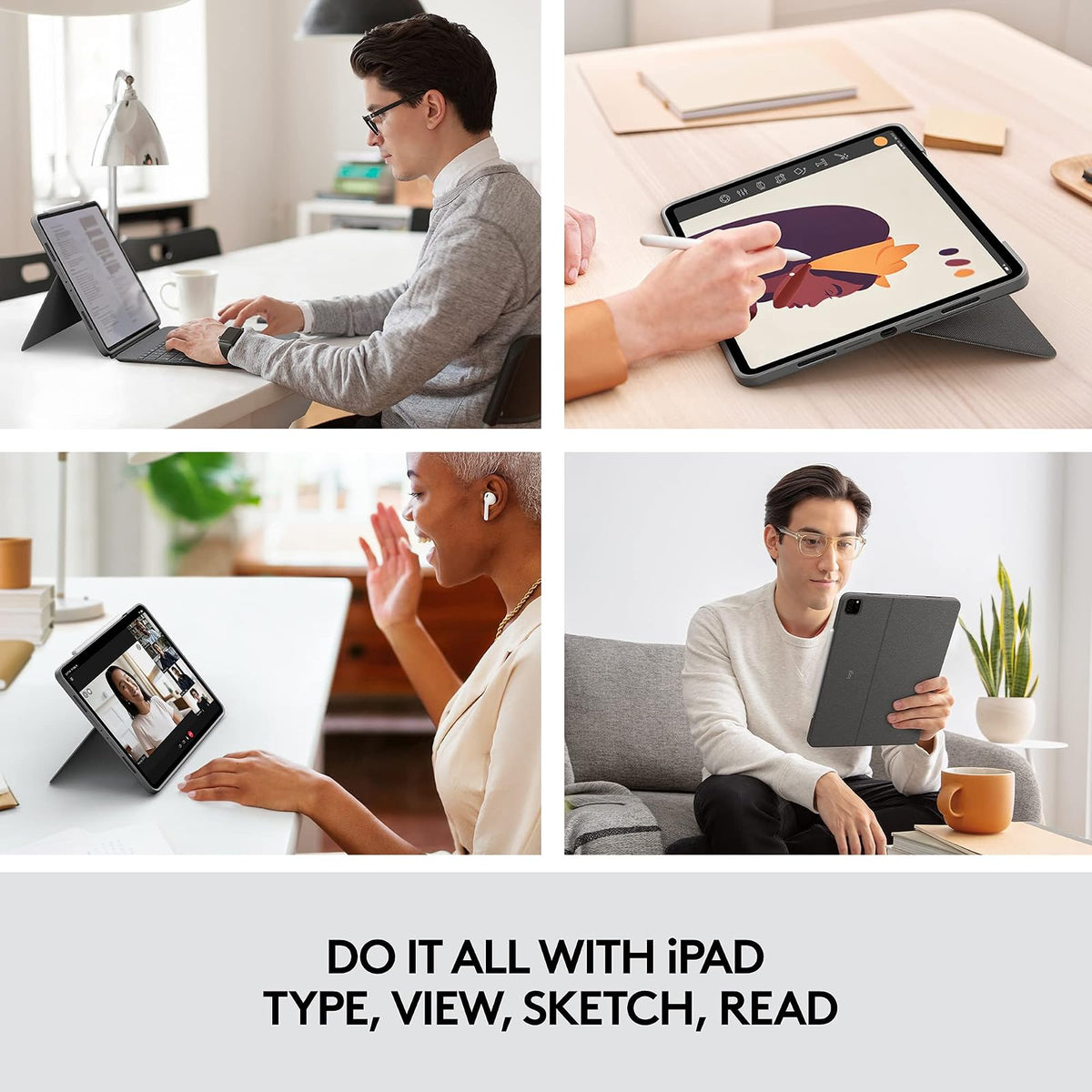Logitech Funda con Teclado para Touch iPad Pro 12.9 Pulgadas (5a. gnrcn - 2021) - Teclado Retroiluminado con Soporte, Trackpad Click-Anywhere, Smart Connector - Gris