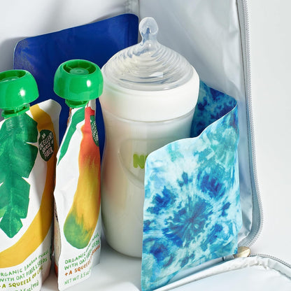 Cool Coolers by Fit & Fresh - Paquete de 2 unidades de hielo suave, nailon elástico flexible, bolsas de hielo reutilizables para loncheras y enfriadores, tinte azul Tye