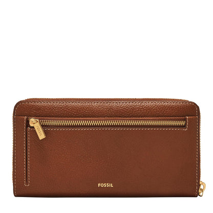 Fossil Logan - portafolios de piel con cierre RFID para mujer, con correa de muñeca, para mujer