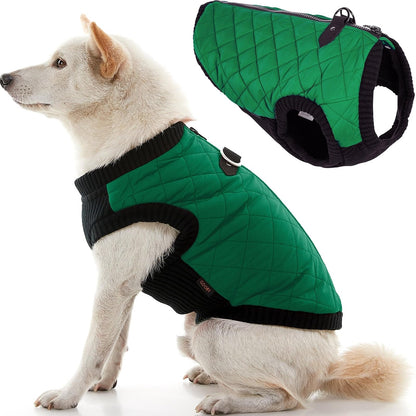 Gooby Chaleco de moda para perro, verde, pequeño, cálido chaleco con cremallera y correa de doble anillo en D, suéter para perro pequeño resistente al agua de invierno, ropa para perros pequeños, niños o perros medianos