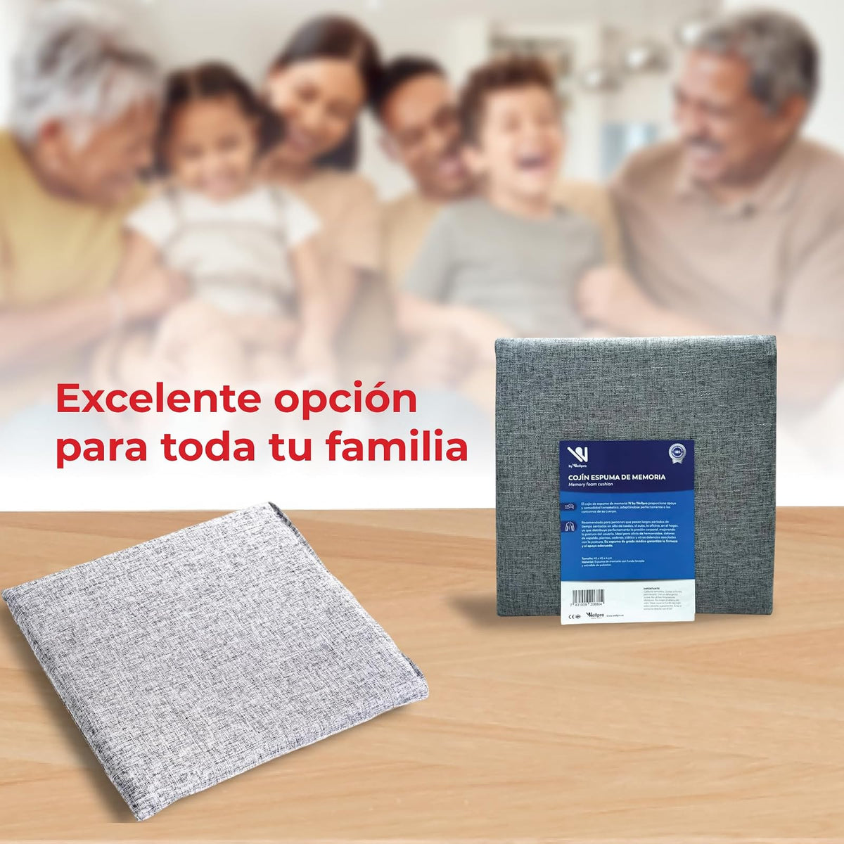 Wellpro Cojín Cuadrado Memory Foam, con Funda Extraíble Lavable, Apoyo Terapéutico para Silla, Alivia Ciática así como Dolores en Cuello, Mejora Postura
