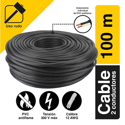 KEER, Cable de Uso Rudo, Cables Tipo SJT, Antiflama, 2 Conductores, Calibre 12 AWG, 100 metros, Modelo 4021