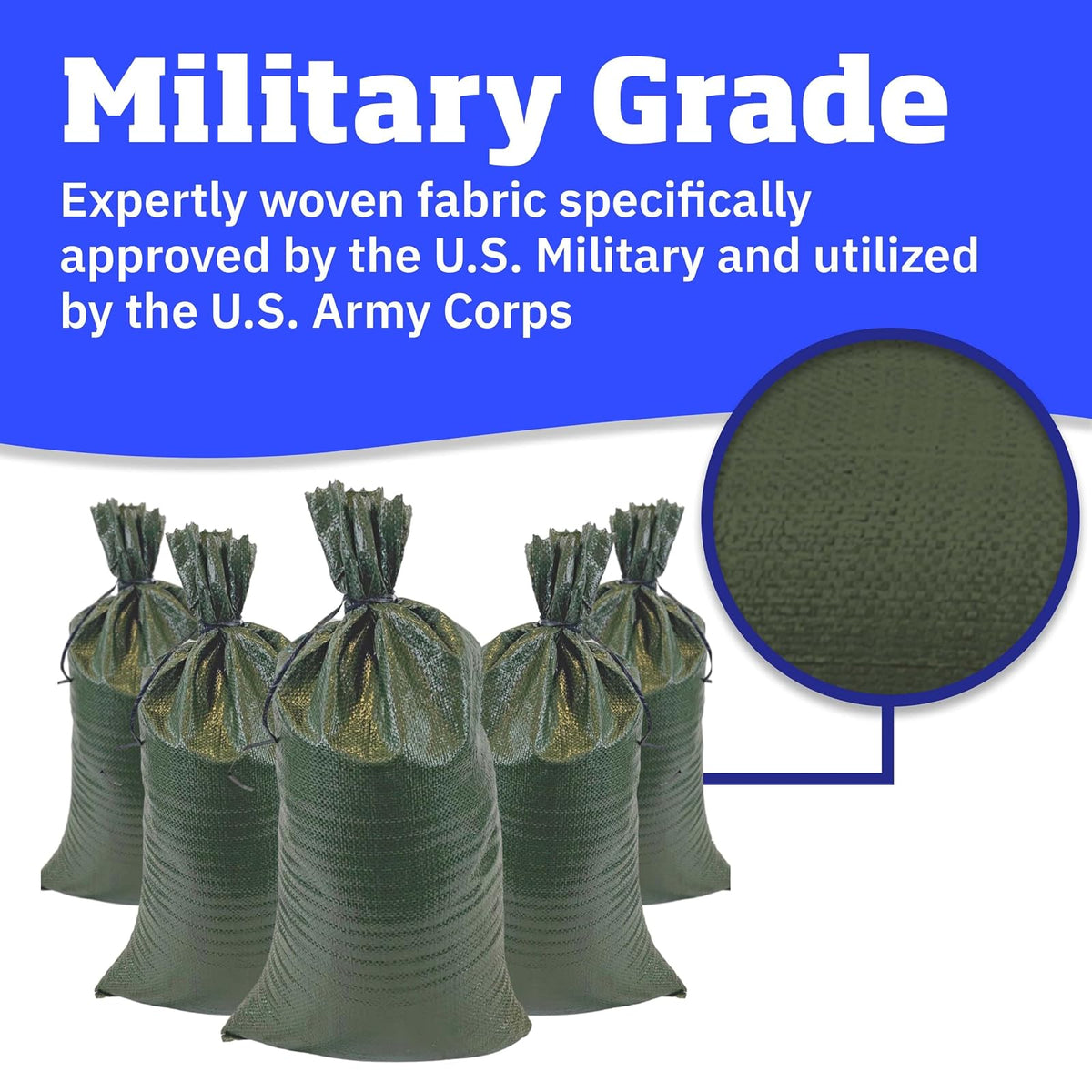 DURASACK Bolsas de arena resistentes con cuerdas de corbata, bolsas de arena de polipropileno tejidas vacías para control de inundaciones con 1600 horas de protección UV, capacidad de 50 libras, 14 x