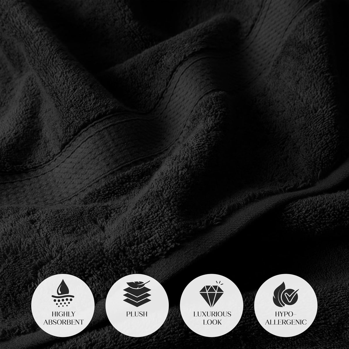 Superior 900 Gram Egyptian Cotton 2-Piece Bath Towel Set, Black | Juego de toallas de lujo de secado rápido, artículos esenciales de baño para baño, baño de invitados, spa, baño de 2 piezas