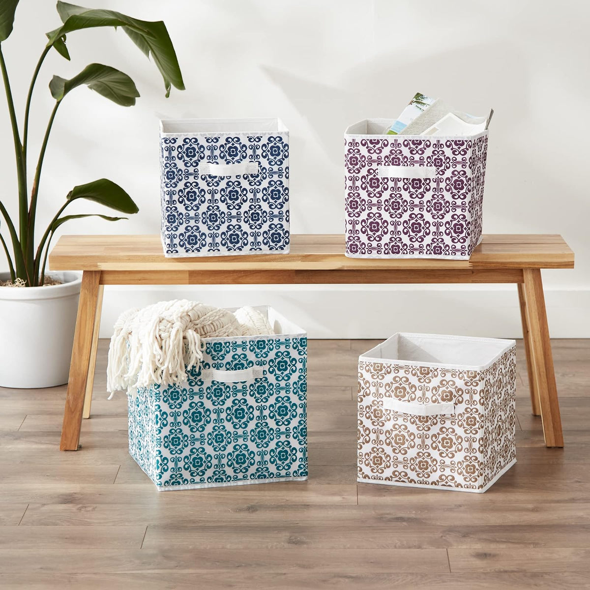 DII Cajas de Almacenamiento de Tela para guardería, oficinas, y organización del hogar, Desplaza, Nautical Blue, 11" Small - Set of 2, 1