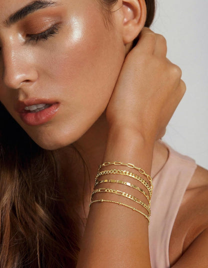 Juego de pulseras de oro Gokeey para mujer, sin decoloración, modernas, chapadas en oro de 14 quilates, delicadas, apilables, pulseras de eslabones cubanos, cadenas de eslabones de papel, pulseras de