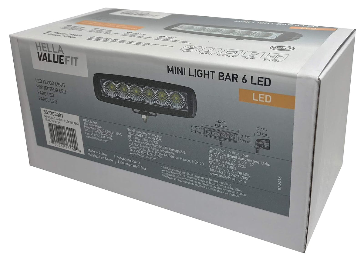 Hella Mini Barra Auxiliar de 6 LED con Soportes con Torni l lería Inoxidable, 357203001