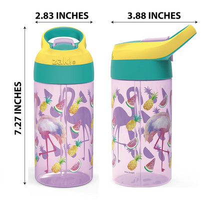 Zak Designs Riverside Desert Life - Botella de agua para niños de 16 onzas con popote y lazo de transporte integrado, hecha de plástico duradero, diseño a prueba de fugas para viajes, juego de 2 unidades