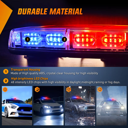 Nilight Luz Estroboscópica de Advertencia 48-33AW, 12 in, 48 LED, Rojo/Azul, Montaje Magnético, 12-24 V
