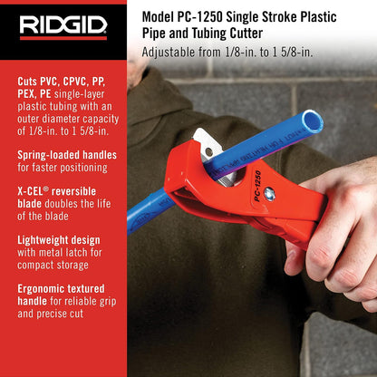 RIDGID - Cortador PC-1250, Mangos de Tijera, Para Tuberías y Tubos Plásticos, Cuchillas Reversibles, Rojo