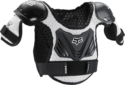 Fox Racing PeeWee Titan Youth Boys Roost Deflector MX/Off-Road/Dirt Bike Motorcycle Body Armor - Black/Silver / Medium/Large