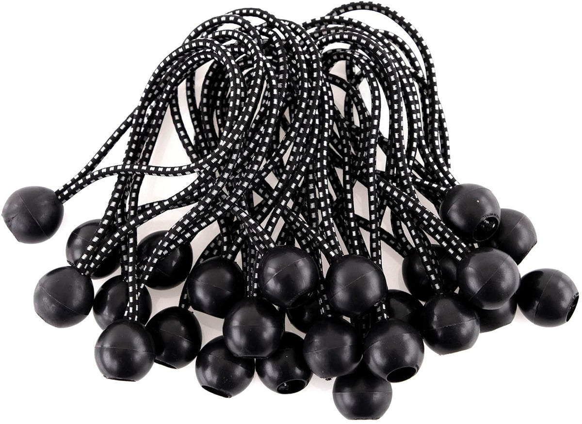 Kotap BB-6B - Cuerda elástica de Bola, Resistente y versátil, Negro, Paquete de 50