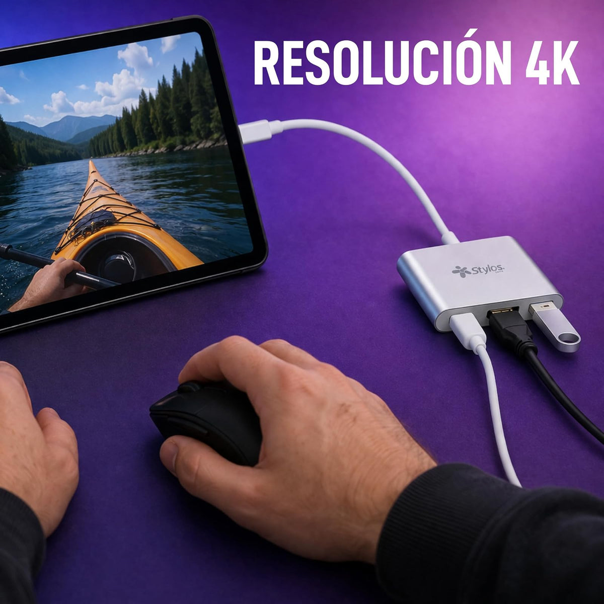 Hub 3 en 1 Adaptador Tipo C a HDMI, USB y Tipo C Stylos Tech