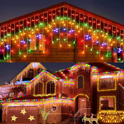 Luces Navideñas Cascada de Luces led -POWEROAK Luces de Navidad 18M 1000LED IP44 Serie de Cascada led con 8 Modos de Iluminación Luz cascada Navidad Decorativas. (18M 1000LED, Multicolor)