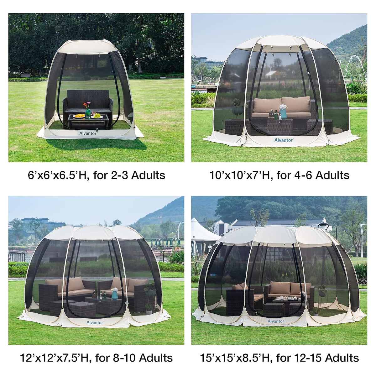 Alvantor Screen House Gazebo, Tienda de campaña para 6-10-15 Personas con mosquiteros, Refugio Solar instantáneo Resistente a los Rayos UV para jardín, Patio, Patio Trasero