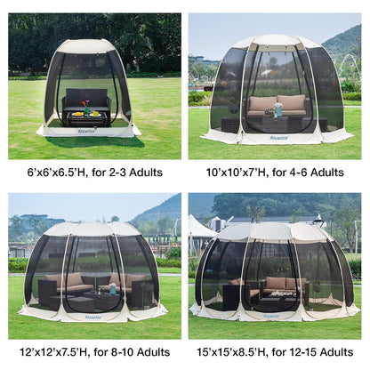 Alvantor Screen House Gazebo, Tienda de campaña para 6-10-15 Personas con mosquiteros, Refugio Solar instantáneo Resistente a los Rayos UV para jardín, Patio, Patio Trasero