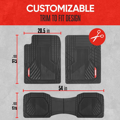 Motor Trend AdventureMax Alfombrillas para Piso de Auto Juego Completo, Goma Durable, Negro MTMT-8203-BK