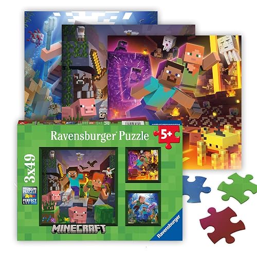 Ravensburger 5621 Rompecabezas Minecraft Biomes - de 3 x 49 Piezas para niños, Cada Pieza es única, Las Piezas se Ajustan Perfectamente