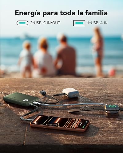 INIU Power Bank, 40% Más Pequeño 10000mAh 45W Carga Rápida Batería Portátil | Cable USB C Desmontable, Apto para Avión, Esenciales de Viaje, Bateria Portatil para iPhone 17 Samsung Xiaomi etc. [Verde]