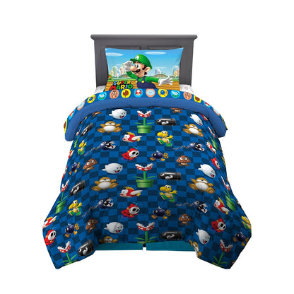Franco Juego de edredón y sábanas súper Suaves para niños, 4 Piezas, tamaño Individual, Mario